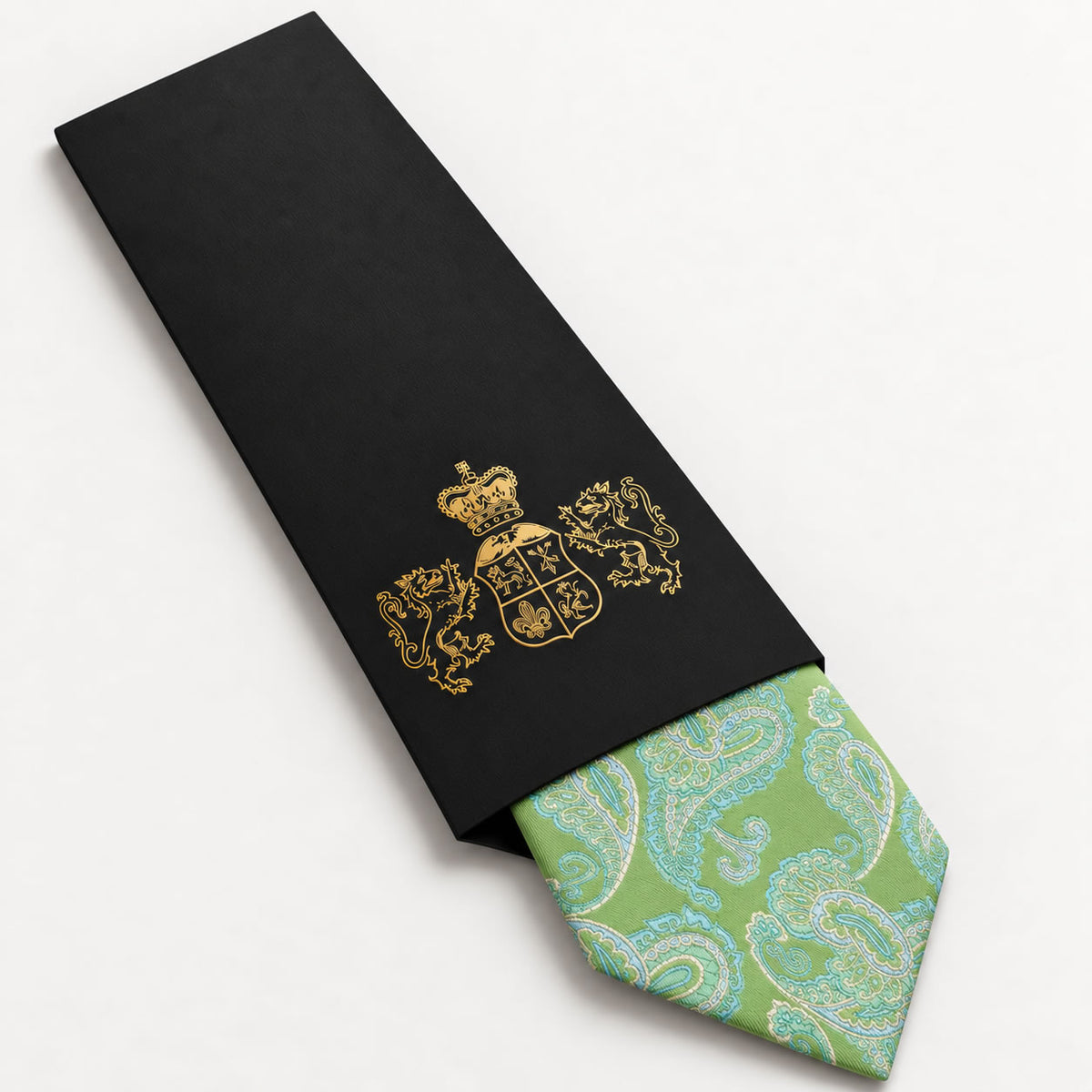 Green Paisley Silk Tie in George Neale premium packaging