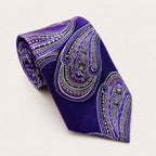 A rolled George Neale purple paisley silk tie.