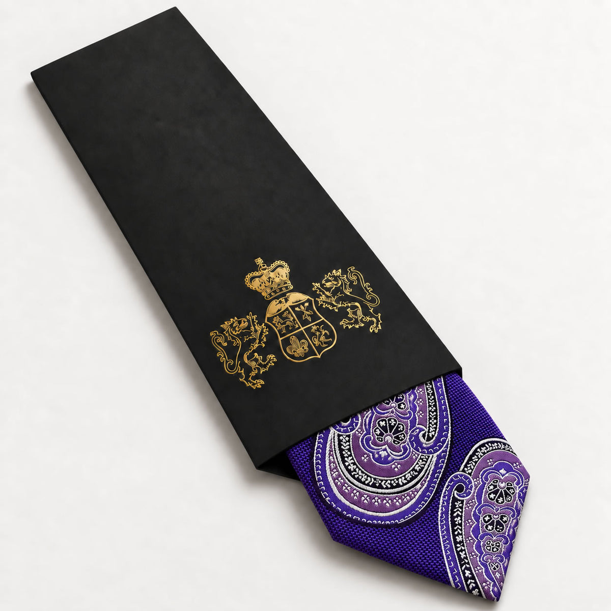 Purple Paisley Silk Tie in George Neale premium packaging