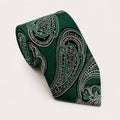A rolled George Neale green paisley silk tie.