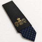 Navy and Gold Polka Dot Silk Tie in George Neale premium packaging