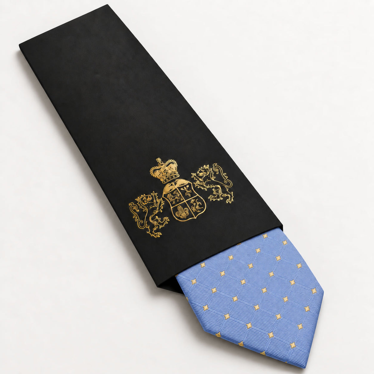 Light Blue and Gold Polka Dot Silk Tie in George Neale premium packaging