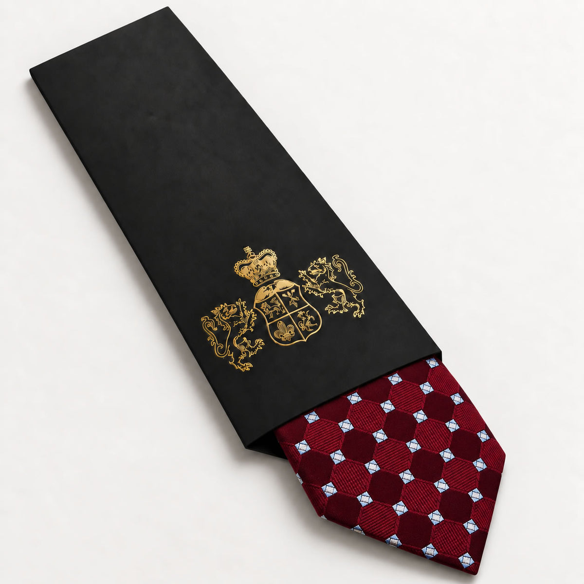 Burgundy and Light Blue Polka Dot Silk Tie in George Neale premium packaging