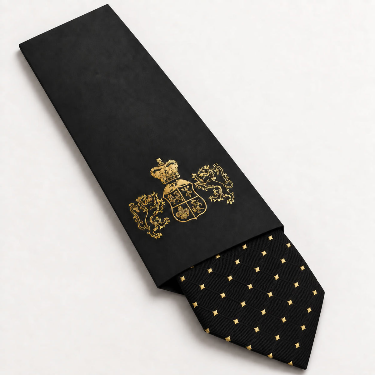 Black and Gold Polka Dot Silk Tie in George Neale premium packaging