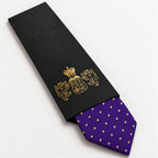 Purple and Gold Polka Dot Silk Tie in George Neale premium packaging