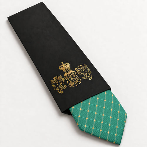 Aquamarine and Gold Polka Dot Silk Tie in George Neale premium packaging