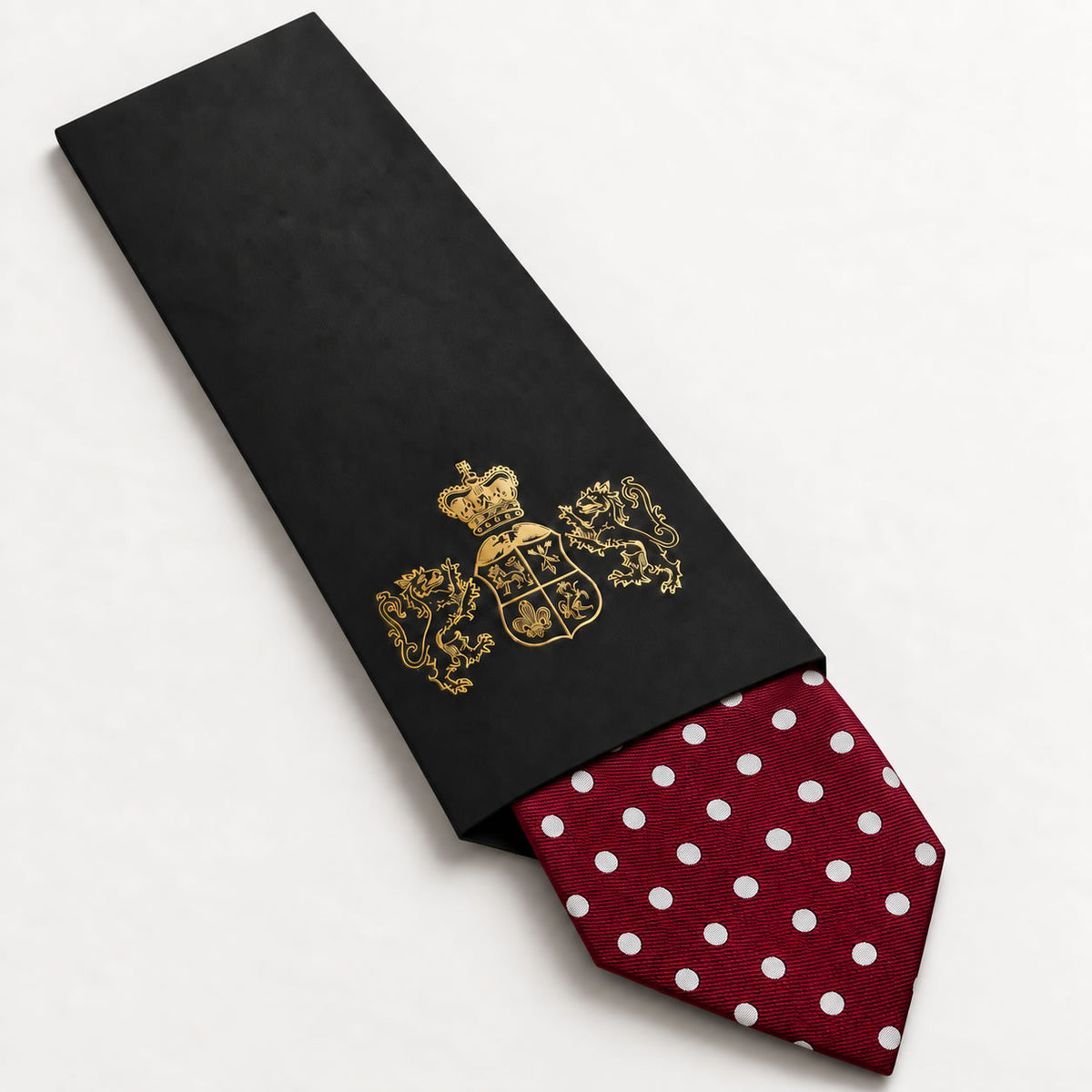 Red and White Polka Dot Silk Tie in George Neale premium packaging