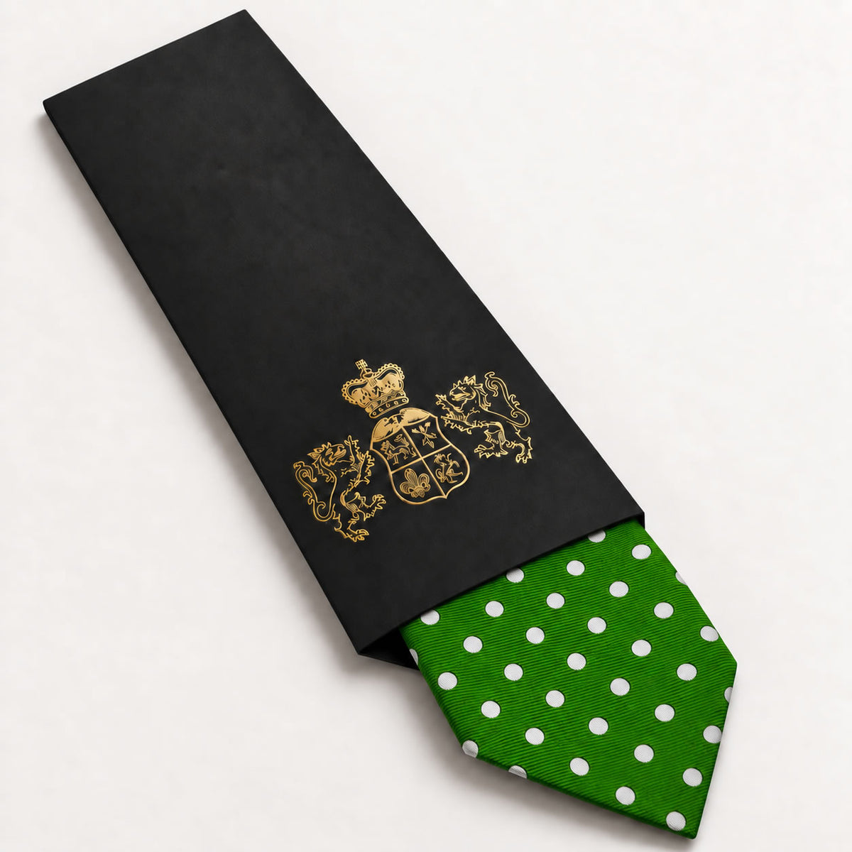 Green and White Polka Dot Silk Tie in George Neale premium packaging