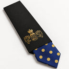 Navy and Gold Polka Dot Silk Tie in George Neale premium packaging