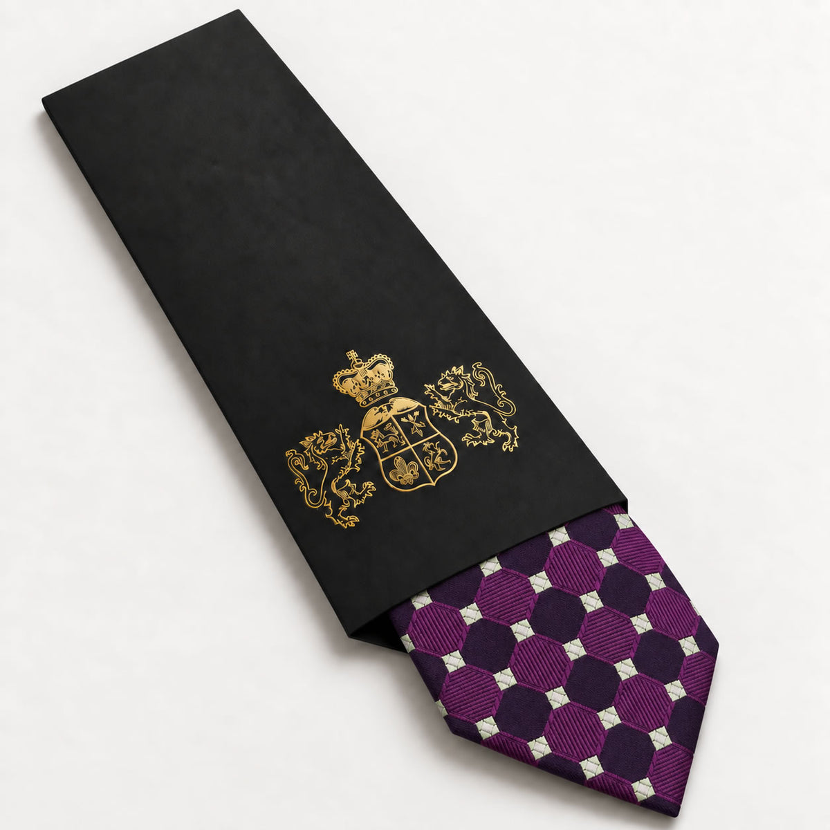 Purple and Green Polka Dot Silk Tie in George Neale premium packaging