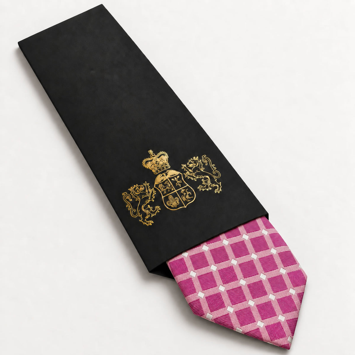 Pink and Silver Polka Dot Silk Tie in George Neale premium packaging