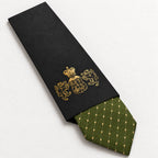 Olive Green and Gold Polka Dot Silk Tie in George Neale premium packaging