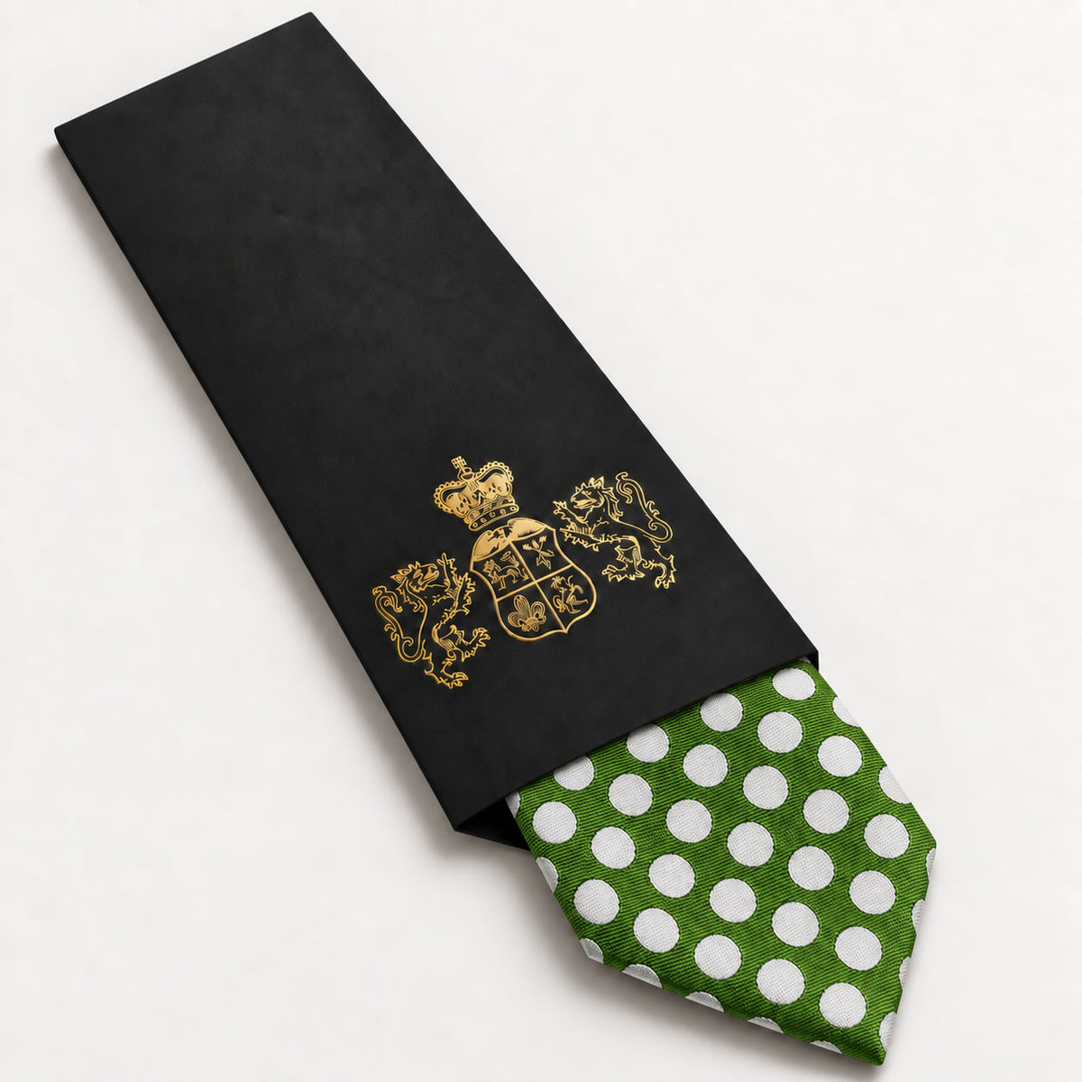 Dark Green and White Polka Dot Silk Tie in George Neale premium packaging
