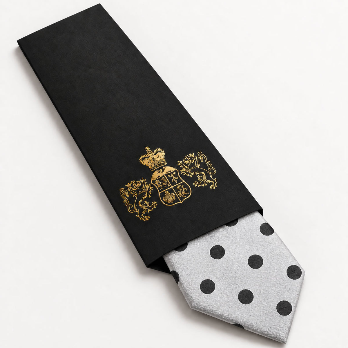 Silver Polka Dot Silk Tie in George Neale premium packaging