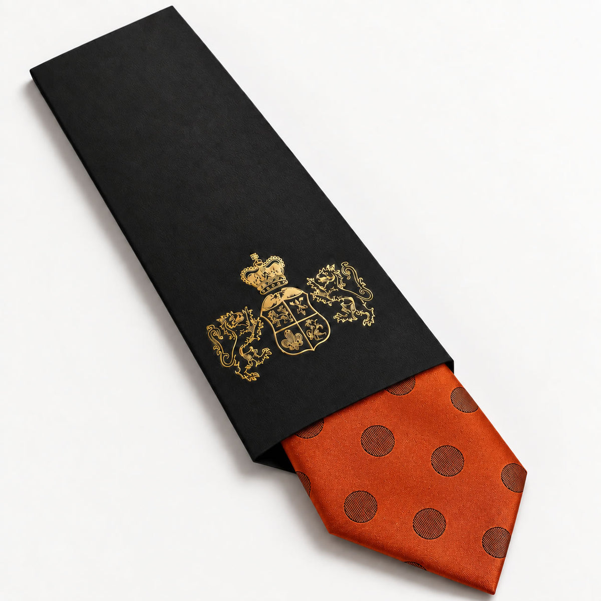 Burnt Orange Polka Dot Silk Tie in George Neale premium packaging