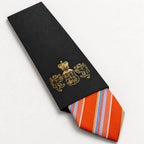Orange and Blue Stripe Silk Tie in George Neale premium packaging
