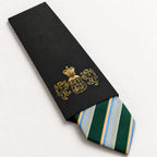 Green and Gold Stripe Silk Tie in George Neale premium packaging