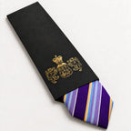 Purple and Gold Stripe Silk Tie in George Neale premium packaging