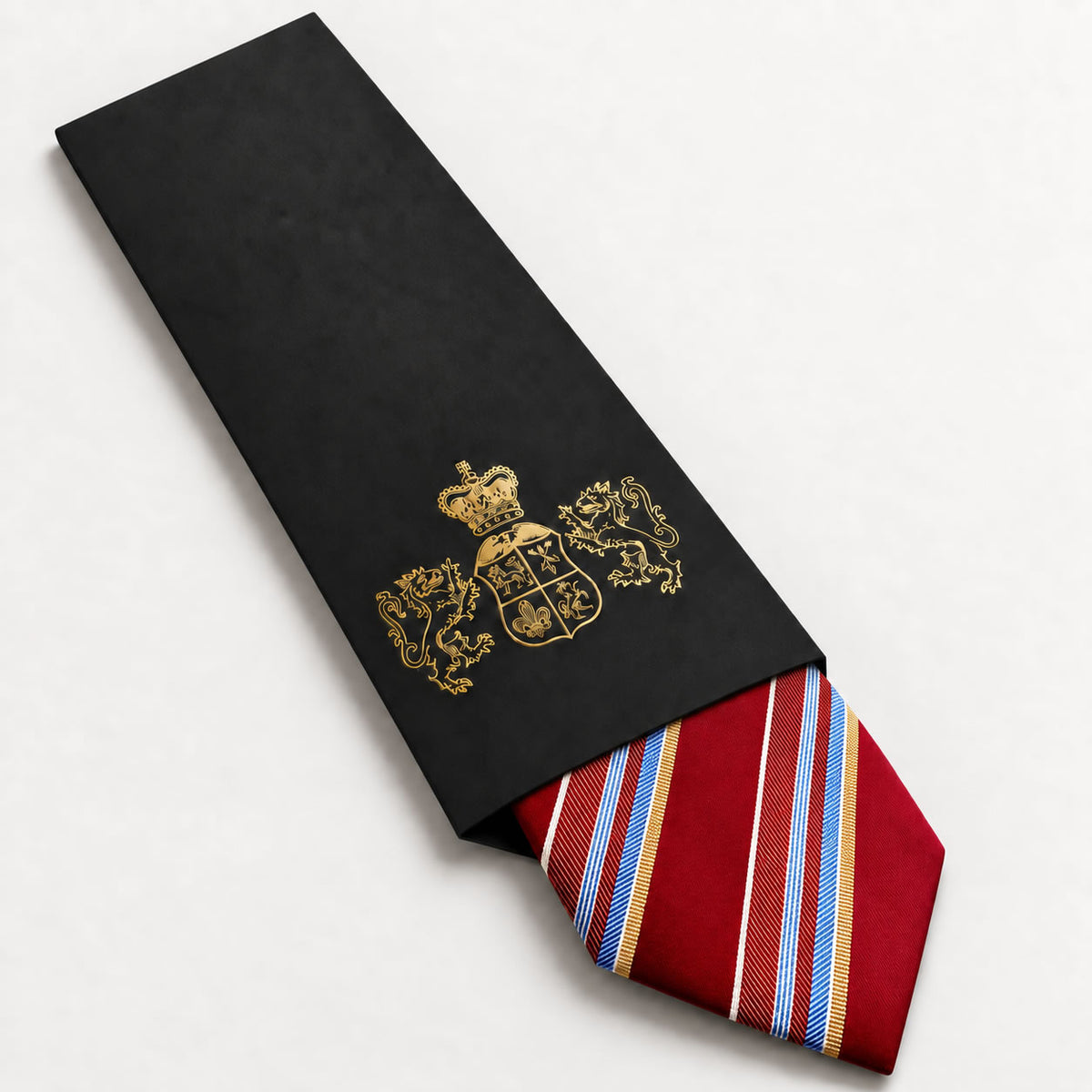 Red and Blue Stripe Silk Tie in George Neale premium packaging