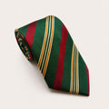 A rolled George Neale green and red stripe silk tie.