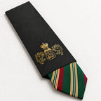 Green and Red Stripe Silk Tie in George Neale premium packaging