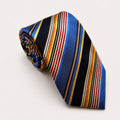 A rolled George Neale royal blue multi-stripe silk tie.