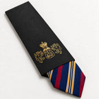 Navy and Burgundy Stripe Silk Tie in George Neale premium packaging