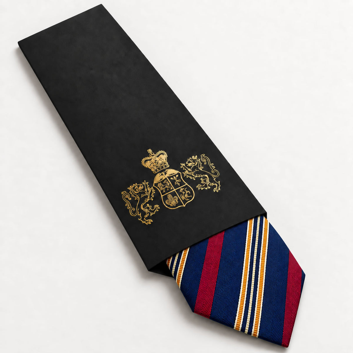 Navy and Burgundy Stripe Silk Tie in George Neale premium packaging