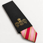 Pink and Gold Stripe Silk Tie in George Neale premium packaging