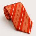A rolled George Neale orange stripe silk tie.