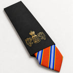 Orange and Blue Stripe Silk Tie in George Neale premium packaging