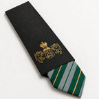 Green and Silver Stripe Silk Tie in George Neale premium packaging