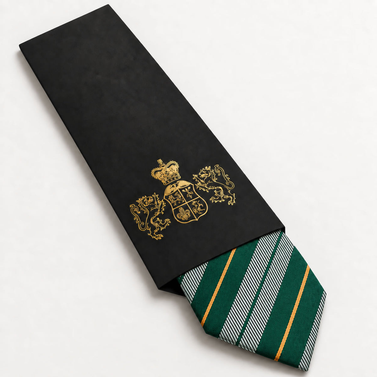 Green and Silver Stripe Silk Tie in George Neale premium packaging