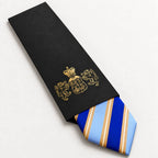 Blue and Gold Stripe Silk Tie in George Neale premium packaging