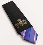Purple Stripe Silk Tie in George Neale premium packaging