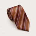 A rolled George Neale brown stripe silk tie.