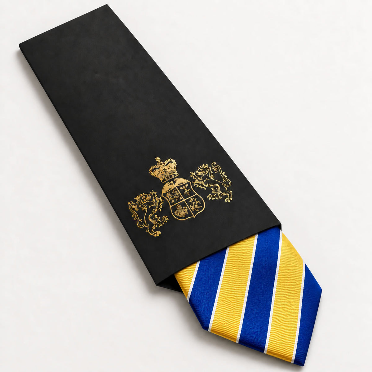 Blue and Yellow Stripe Silk Tie in George Neale premium packaging