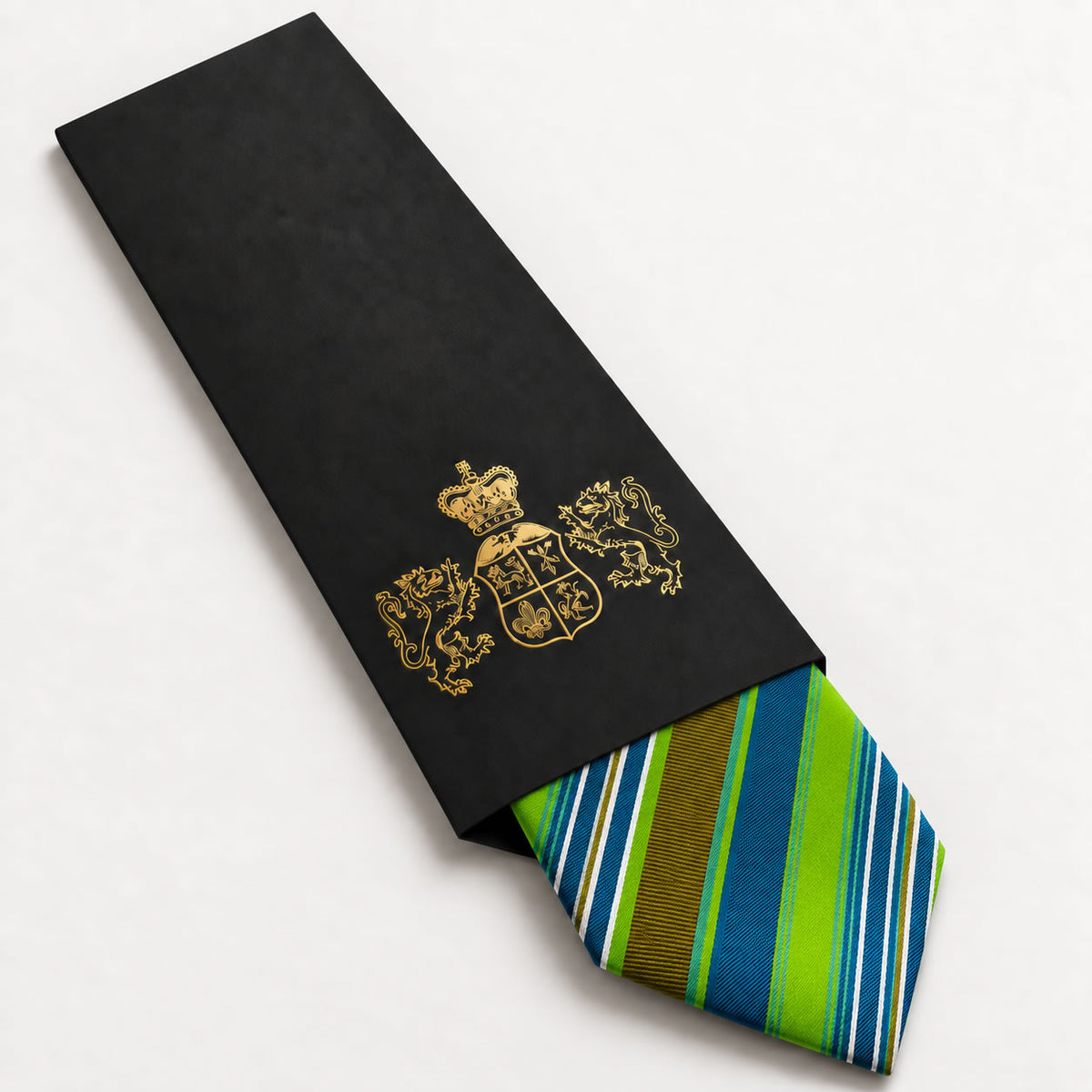 Green and Blue Stripe Silk Tie in George Neale premium packaging