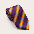 A rolled George Neale purple and orange stripe silk tie.