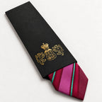 Fuchsia and Maroon Stripe Silk Tie in George Neale premium packaging