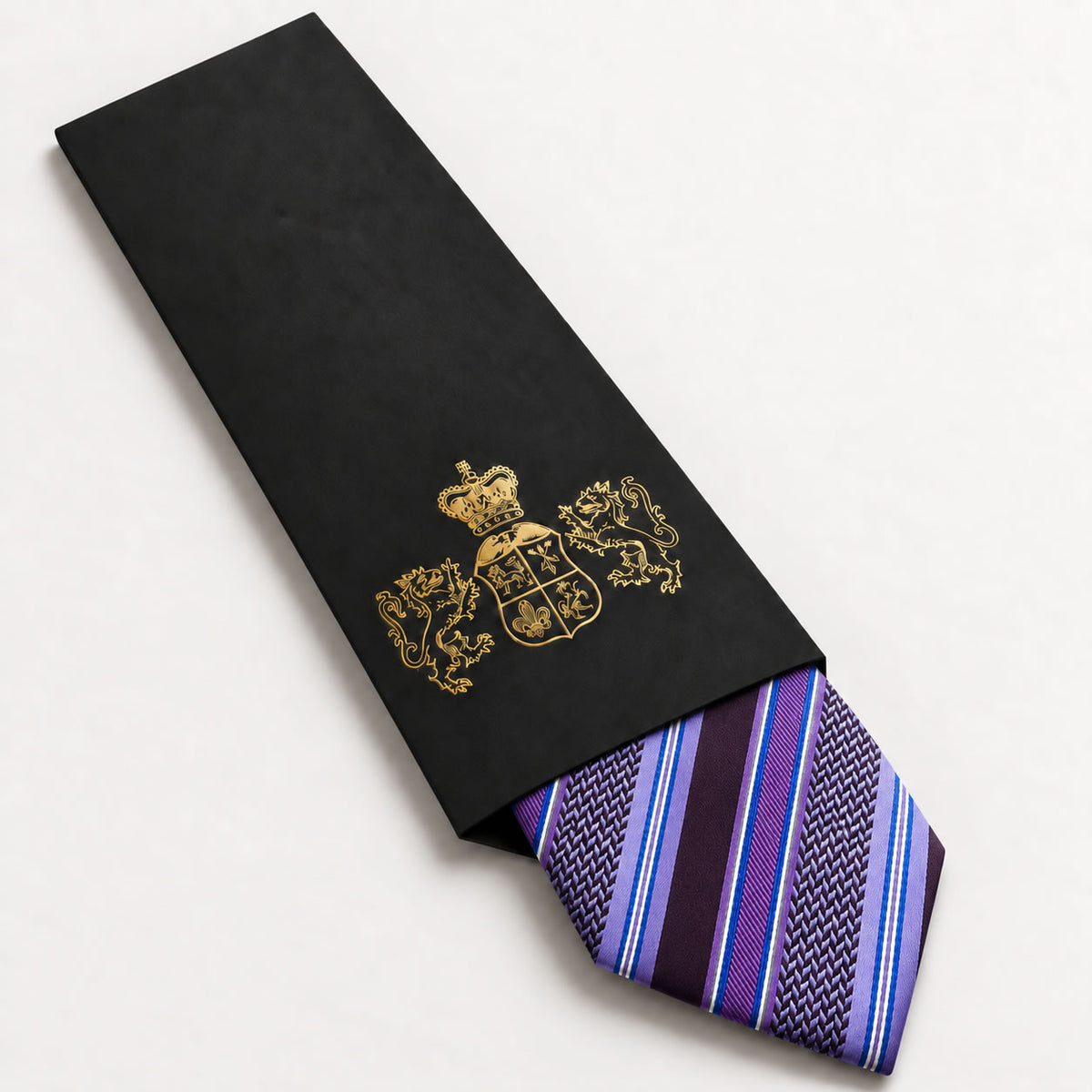 Purple Stripe Silk Tie in George Neale premium packaging
