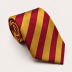 A rolled George Neale red and yellow stripe silk tie.