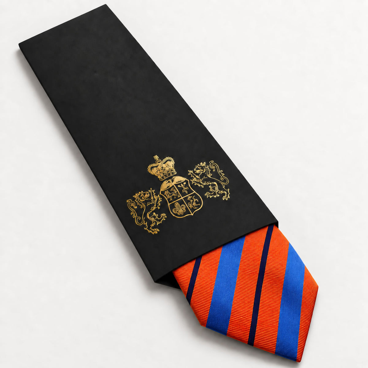 Orange and Blue Stripe Silk Tie in George Neale premium packaging