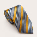 A rolled George Neale silver and gold stripe silk tie.