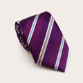 A rolled George Neale purple stripe silk tie.