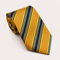 A rolled George Neale yellow and navy stripe silk tie.