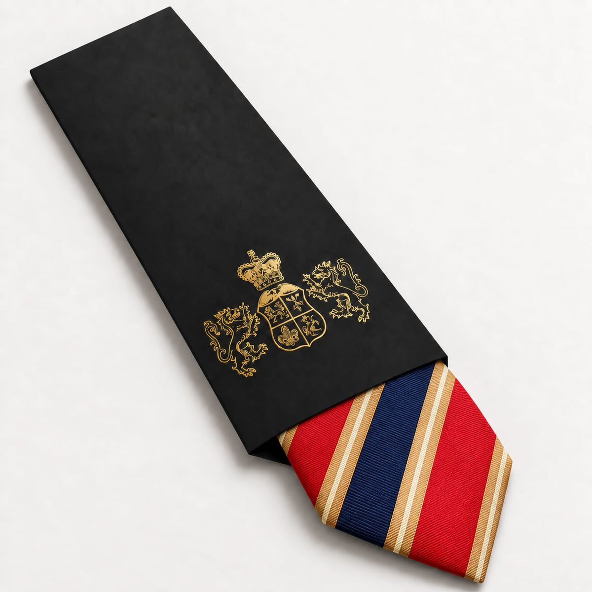 Red and Navy Stripe Silk Tie in George Neale premium packaging