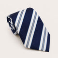 A rolled George Neale navy and white stripe silk tie.