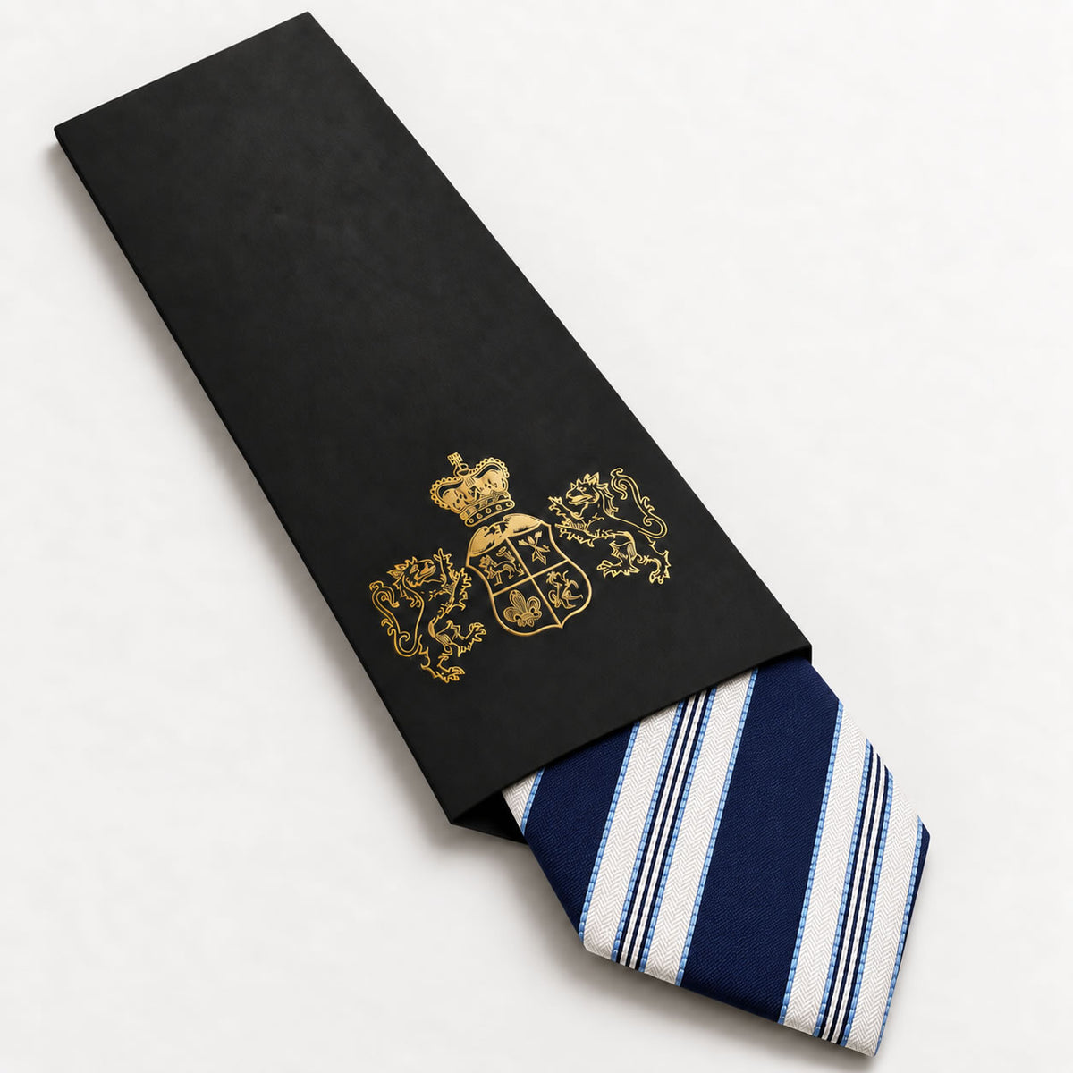 Navy and White Stripe Silk Tie in George Neale premium packaging