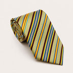 A rolled George Neale green multi-stripe silk tie.